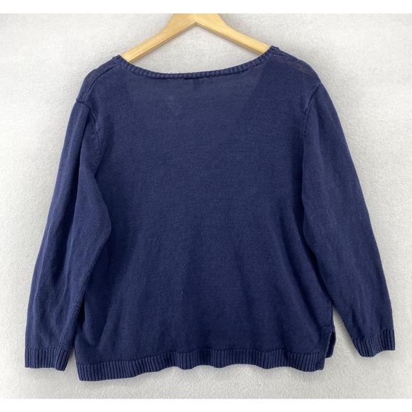 EILEEN FISHER Sweater XL Organic Linen Boxy V-Neck Pullover Jumper Blue - Picture 3 of 11
